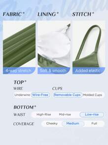 Swim Vcay 素色羅紋比基尼泳裝 - 綠色 - 查看 4
