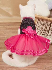 1pc Shiny Rhinestone Lace Wedding Dress Costume For Pets, Dogs/Cats - Hot Pink - View 2