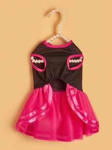 1pc Shiny Rhinestone Lace Wedding Dress Costume For Pets, Dogs/Cats - Hot Pink - View 4