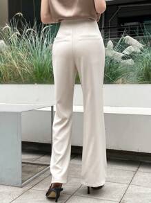 DAZY 纯色喇叭腿休闲商务裤、女士正装裤、返校服 - 米色 - 查看 2