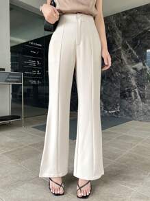 DAZY 纯色喇叭腿休闲商务裤、女士正装裤、返校服 - 米色 - 查看 9