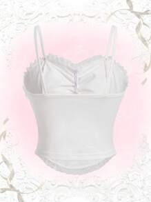 ROMWE Kawaii Himekaji Ditsy Floral Print Frill Trim Cami Top, School