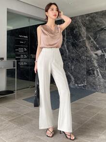 DAZY 纯色喇叭腿休闲商务裤、女士正装裤、返校服 - 米色 - 查看 7