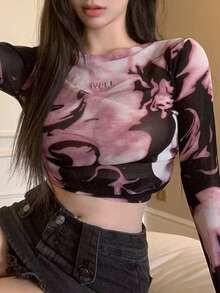 Letter Graphic Crop Tee - Pink - View 4