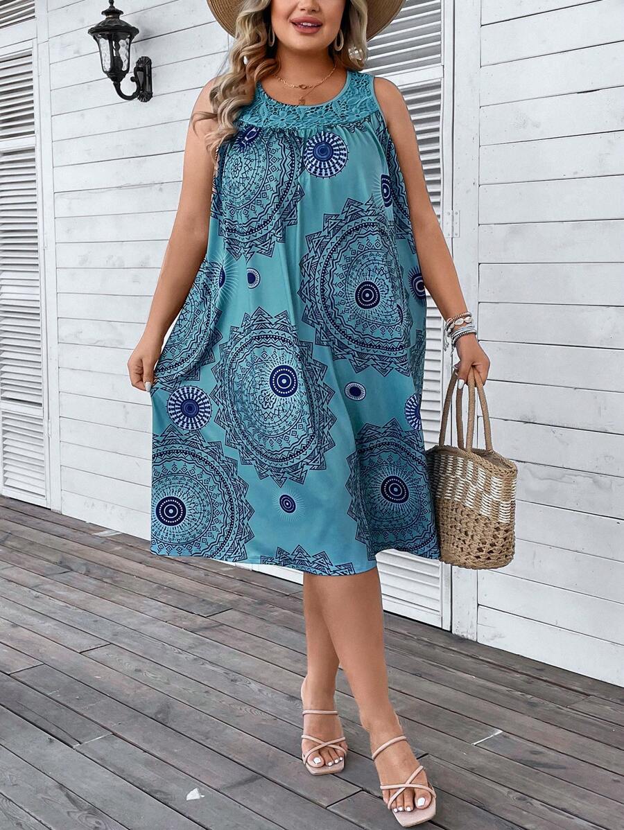 EMERY ROSE Đầm ba lỗ in họa tiết Mandala cỡ lớn cho kỳ nghỉ hè - Nhiều màu - Xem 1