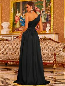 Elegant Open Shoulder Hollow Out Floral Print Dress - Black - View 2