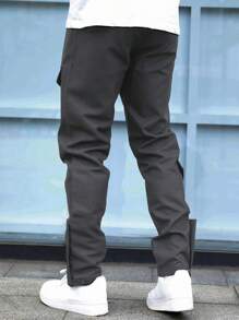 Manfinity Homme Men Flap Pocket Drawstring Waist Cargo Trousers - Black - View 2