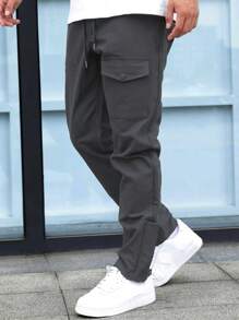 Manfinity Homme Men Flap Pocket Drawstring Waist Cargo Trousers - Black - View 8