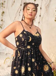 Heymoonly Hippie 大碼星空圖案吊帶連衣裙 - 黑色 - 查看 5