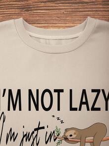 INAWLY Plus Slogan Graphic Thermal Lined Sweatshirt - Apricot - View 4