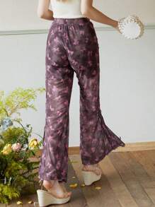 SHEIN Casual Volledig geprint Dames broeken Koord Ruches Zeeg