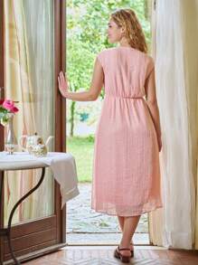 SHEIN Solid Tie Front Ruched Bust Dress Sundress