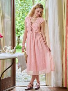 SHEIN Solid Tie Front Ruched Bust Dress Sundress