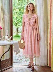 SHEIN Solid Tie Front Ruched Bust Dress Sundress