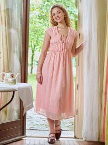 SHEIN Solid Tie Front Ruched Bust Dress Sundress