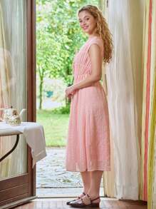SHEIN Solid Tie Front Ruched Bust Dress Sundress