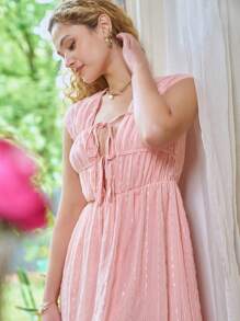 SHEIN Solid Tie Front Ruched Bust Dress Sundress