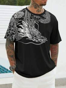 Manfinity LEGND Hombres Camiseta con estampado de águila - Negro - Ver 1