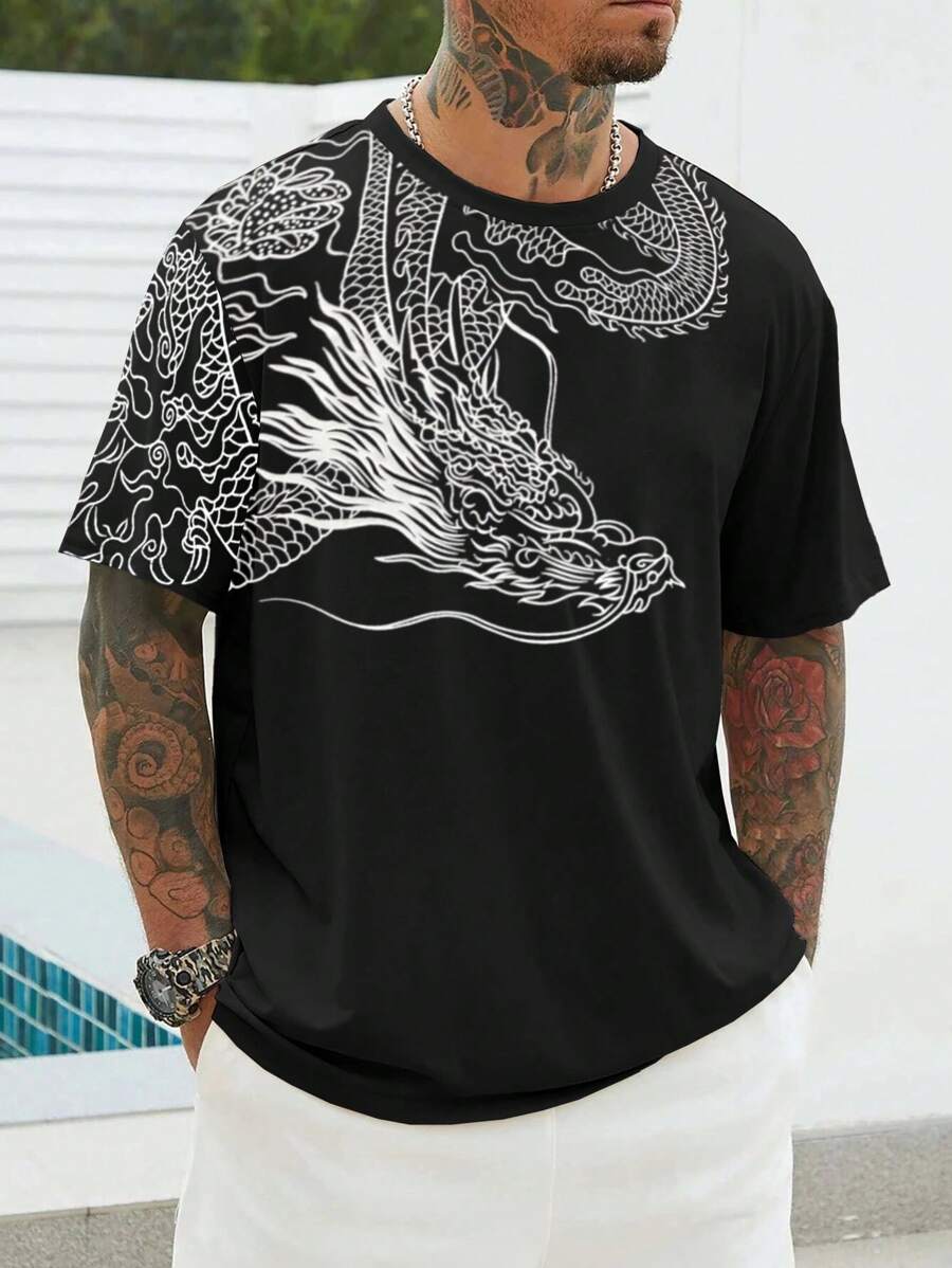 Manfinity LEGND Hombres Camiseta con estampado de águila - Negro - Ver 1