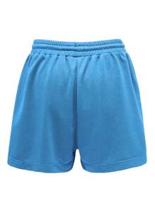 SHEIN EZwear Quần đùi nữ Dây kéo Thắt nơ trước Slogan Loại bướm Giải trí - Màu xanh lam - Xem 2