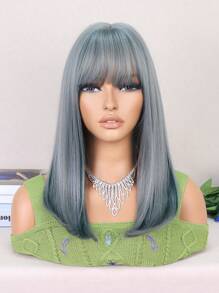 Pelucas sintéticas resistentes al calor con flequillo hechas a máquina para uso diario - Gris - Ver 1