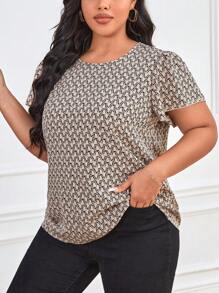 SHEIN LUNE Plus Allover Print Butterfly Sleeve Blouse