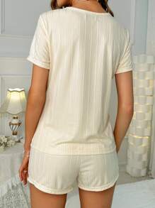 Peachy Keen Bộ đồ ngủ Nữ Thắt nút Slogan Loại bướm - Màu be - Xem 2