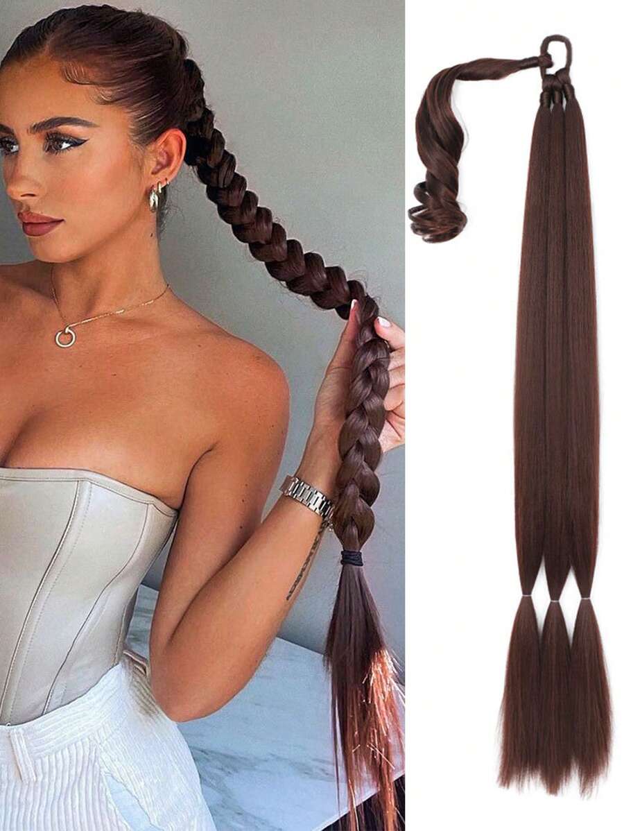 Phần mở rộng tóc tổng hợp đuôi ngựa bện dài thêm - Dark Brown - Xem 1