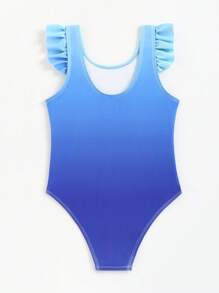 Toddler Girls Ombre Print Ruffle Trim One Piece Swimsuit - Blue - View 2
