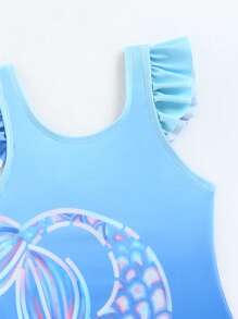 Toddler Girls Ombre Print Ruffle Trim One Piece Swimsuit - Blue - View 4