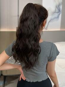 18英寸自然波浪短棕色夹式马尾假发片，耐热 - 棕色 - 查看 2