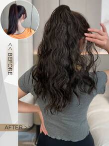 18英寸自然波浪短棕色夹式马尾假发片，耐热 - 棕色 - 查看 4