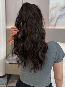 18英寸自然波浪短棕色夹式马尾假发片，耐热 - 棕色 - 查看 7