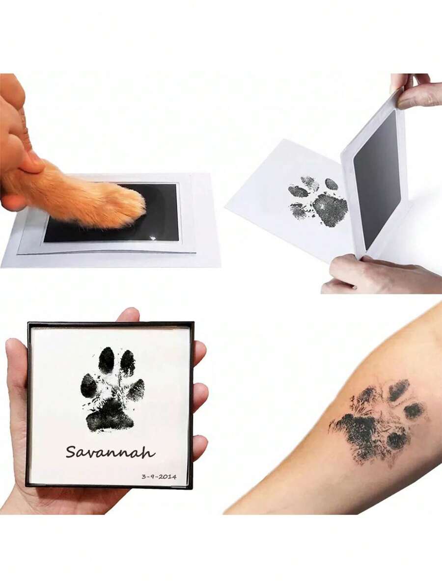 1 pieza Almohadilla de mascota con estampado de garra tinta para perro con gato para memoria - Negro - Ver 1
