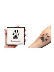 1 pieza Almohadilla de mascota con estampado de garra tinta para perro con gato para memoria - Negro - Ver 3