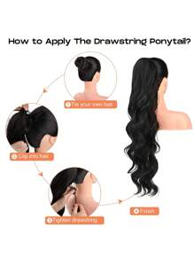 22 Inch Brown Wavy Ponytail Extension Synthetic Heat Resistant Wrap Around Ponytail Hairpiece For Women - Brown - View 4