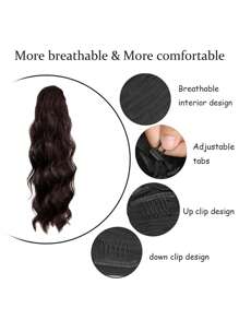 22 Inch Brown Wavy Ponytail Extension Synthetic Heat Resistant Wrap Around Ponytail Hairpiece For Women - Brown - View 7