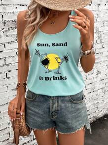 SHEIN VCAY Letter Graphic Tank Top - Mint Blue - View 4