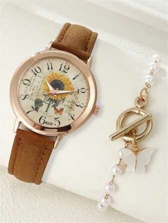 1 st Floral Dial Quartz Watch & 1st Butterfly Charm Armband som en present till elever som återvänder till skolan