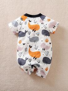 Yierying Đứa bé trai Đồ họa Hoạt hình Cổ Đứng Nút phía trước Tay Raglan Romper - Nhiều màu - Xem 2