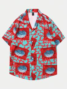 ROMWE MEN Street Life 男士滿版印花襯衫 - 彩色 - 查看 1