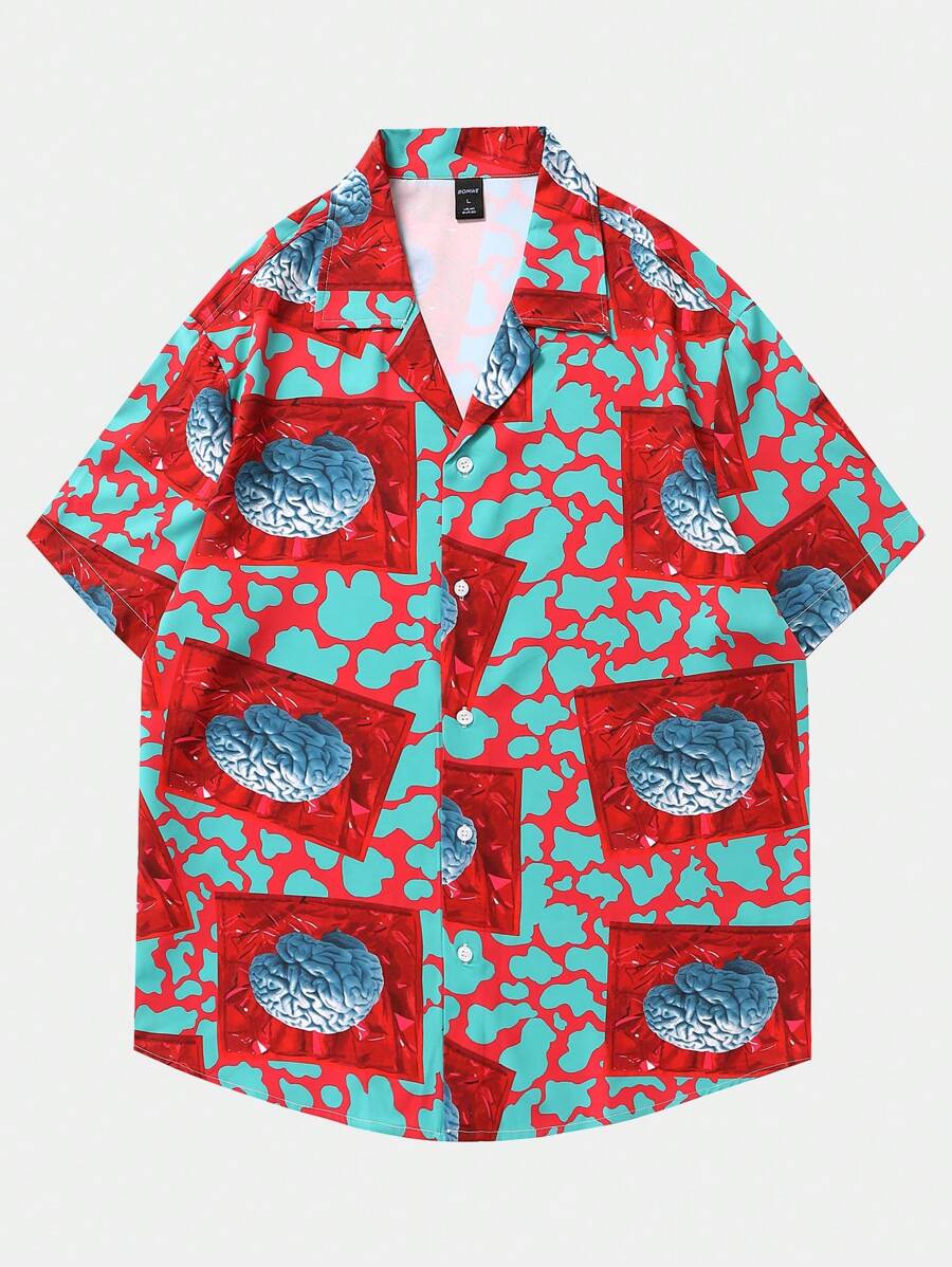 ROMWE MEN Street Life 男士滿版印花襯衫 - 彩色 - 查看 1