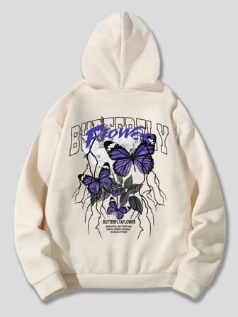 Herren Kapuzenpullover Mit Thermal Und Schmetterlingsdruck Und Kordelzug