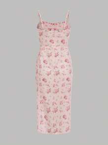 SHEIN 青少年女孩印花胸部褶皺高衩吊帶連衣裙 - 淺粉色 - 查看 2