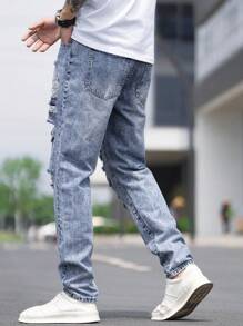 Manfinity LEGND Nam Quần jean Bông Rách Frayed Cắt ra - Rửa nhẹ - Xem 2