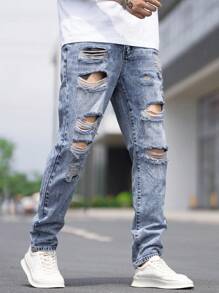 Manfinity LEGND Nam Quần jean Bông Rách Frayed Cắt ra - Rửa nhẹ - Xem 3