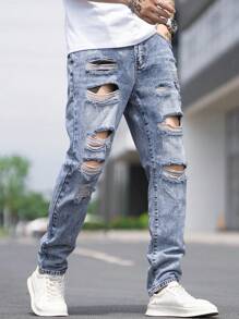 Manfinity LEGND Nam Quần jean Bông Rách Frayed Cắt ra - Rửa nhẹ - Xem 5
