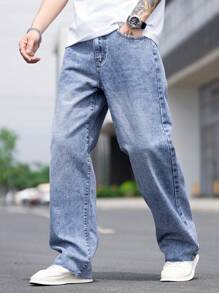 Manfinity Hypemode Men Cotton Slant Pocket Straight Leg Jeans - Medium Wash - View 1