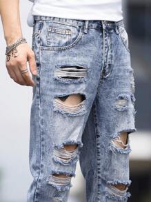 Manfinity LEGND Nam Quần jean Bông Rách Frayed Cắt ra - Rửa nhẹ - Xem 6