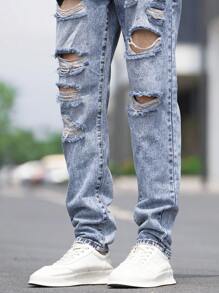 Manfinity LEGND Nam Quần jean Bông Rách Frayed Cắt ra - Rửa nhẹ - Xem 7